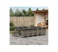 vidaXL Ensemble à manger de jardin 15 pcs coussins gris résine tressée, ensemble à manger d'extérieur, meuble à manger de 3210812 Gris G