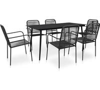 Ensemble à manger de jardin 7 pcs Corde en coton et acier Noir