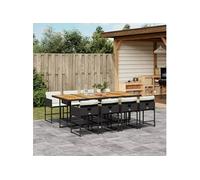 vidaXL Salon de jardin 9 pièces avec coussins noir poly rotin