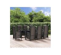 vidaXL Salon de jardin 9 pièces en poly rotin avec coussins noir et gris