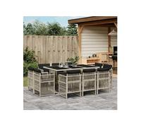 vidaXL Salon de jardin 11 pièces en poly rotin avec coussins gris clair