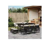 vidaXL Ensemble de jardin 11 pièces Poly Rattan avec coussins Noir