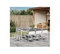 vidaXL Ensemble à manger de jardin 11 pièces 3295099 avec coussins – Blanc Textilène