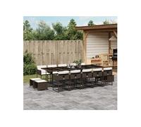 vidaXL Ensemble à manger de jardin avec coussins 15 pcs marron rotin 3278120 Marron G