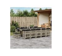 vidaXL Ensemble de jardin 15 pièces avec coussins gris clair Poly rotin
