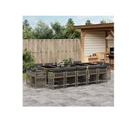 vidaXL Ensemble de jardin 15 pièces avec coussins Gris Poly rotin
