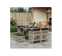 vidaXL Salon de jardin 9 pièces avec coussins gris clair Poly rotin