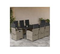 vidaXL Salon de jardin 9 pièces en poly rotin avec coussins gris clair