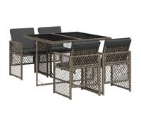 Ensemble à manger de jardin - BURKE - 5 pièces - Résine tressée - Coussins gris - Table 110x106x73 cm