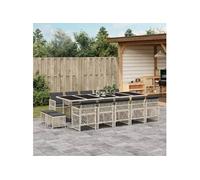 vidaXL Ensemble à manger de jardin et coussins 15 pcs gris clair rotin, ensemble à manger d'extérieur, meuble à manger 3210815