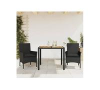 vidaXL Ensemble de jardin 3 pièces avec coussins Noir Poly rotin Acacia