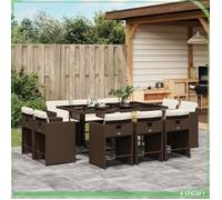 Ensemble à manger de jardin - Modèle 3211209 - 10 chaises & 1 table - Résine tressée marron - Coussins amovibles crème
