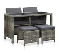 Ensemble à manger d'extérieur 5pcs coussins résine tressée gris