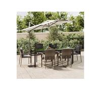 Ensemble à manger jardin et coussins 7 pcs Noir et gris Rotin, ensemble de salle à manger, ensemble de salle à manger 3185117