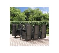 vidaXL Ensemble de jardin 7 pièces avec coussins Noir et gris Poly rotin