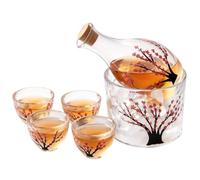 Ensemble à saké en verre - Motif rose avec verres et bouteille de vin | Service à thé pour restaurant, bar, maison, dîner, fête, fête