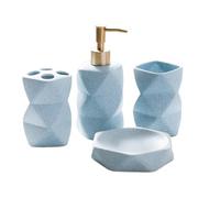 Ensemble Accessoire Salle De Bain Ensemble de Salle Bain en céramique 4 pièces, Fournitures, Ornements, Bouche, Brosse à Dents, gobelet, Accessoires(Blue 4-Piece Set)