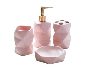 Ensemble Accessoire Salle De Bain Ensemble de Salle Bain en céramique 4 pièces, Fournitures, Ornements, Bouche, Brosse à Dents, gobelet, Accessoires(Pink 4-Piece Set)