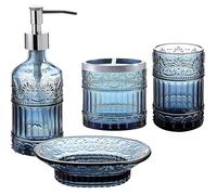 Ensemble accessoires de Salle de Bain en Verre mosaïque 4 pièces,Distributeur de Savon,Bleu