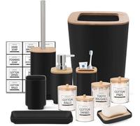 Ensemble Accessoires Salle de bain - Noir 11 pièces - Corbeille et Accessoires Décor pour Salle de bain