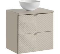 Ensemble AOKI : meuble sous vasque à tiroirs 60cm + plan vasque beige + vasque ronde blanche à poser