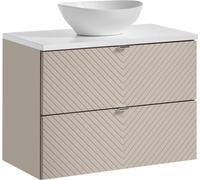 Ensemble AOKI : meuble sous vasque à tiroirs 80cm + plan vasque blanc + vasque blanche ronde à poser