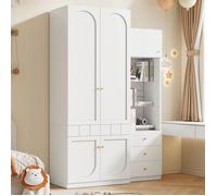 Ensemble armoire de chambre 4 portes 80 x 50 x 200 cm avec vitrine 50 x 40 x 180 cm, meuble de rangement, MDF,blanc