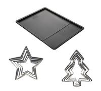 Zenker 9987550 Ensemble plaque à pâtisserie extensible avec 5 emporte-pièces étoiles et 5 emporte-pièces sapins, biscuits de Noël, sapin, étoiles, Acier Inoxydable, Noir, Inox, De 9,5 à 52 cm