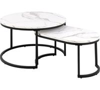 Ensemble Azomor composé de 2 tables basses élégantes au fini marbré et à la structure en métal noir