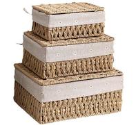Ensemble Azomor® composé de trois paniers tressés avec couvercle, destinés au rangement de divers objets