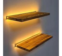 Ensemble Azomor comprenant 2 étagères murales en bois avec éclairage LED pour créer une ambiance chaleureuse