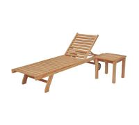 Ensemble Bain De Soleil Droit En Teck Avec Table D'appoint Java Marron