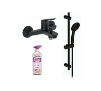 Ensemble bain douche avec mitigeur mécanique mural Aimé noir + nettoyant