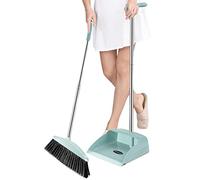 Ensemble Balai et Pelle à poussière à Long Manche et Brosse, Pelle à poussière Domestique avec Double grattoir, Dents Verticales et légères, Combo de Nettoyage pour la Maison, la Cuisine, Les Bureaux