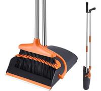 Ensemble Balai et Pelle à Poussière, Pelle et Balayette avec Long Manche Réglable, Balai Brosse Intérieur et Pelle Dépoussiérage pour Nettoyage de Maison, Bureau (Noir et orange)