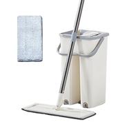 Ensemble Balai Serpillère avec Seau Essoreur, Balai Plat Microfibre 122cm et Seau Essoreur avec 1 Tampons, Ensemble Balai Plat et Seau qualité supérieure pour Le Nettoyage du Sol, Seau Humides et Sec
