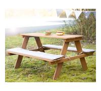 roba Ensemble de Table et Bancs avec Trou de Parasol Picnic for 4 Outdoor+ 4 Places - Bois Massif Résistant aux Intempéries - 89 x 85 cm - Supporte 100 Kg - Teinté Teck