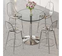 Ensemble bar 5 pièces, table bar ronde Ø89 cm, argenté/transparent