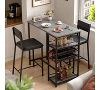 Ensemble bar comprenant une table et 2 tabourets, dimensions : 90 x 50 x 92 cm. Ensemble 3 pièces gain de place. 4 étagères et sièges rembourrés en PU. Idéal pour la cuisine, la salle à manger et les 