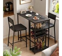 Ensemble bar comprenant une table et 2 tabourets, dimensions : 90 x 50 x 92 cm. Ensemble 3 pièces gain de place. 4 étagères et sièges rembourrés en PU. Idéal pour la cuisine, la salle à manger et les