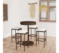vidaXL Ensemble bar de jardin 5 pièces avec coussins Poly rotin brun