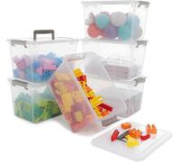Ensemble Benzoa® : 6 boîtes de rangement transparentes (5 litres) avec couvercle et clips de verrouillage – empilables, robustes, avec poignées de transport