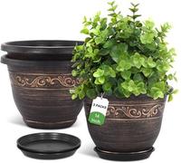Ensemble Benzoa® comprenant 3 pots de fleurs en plastique, diamètre 35,56 cm – pour intérieur et extérieur, avec trou de drainage et sous-couche, résistant aux UV, léger, finition mate