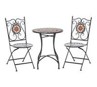 Outsunny Ensemble Bistro 2 Places 3 pièces Style Fer forgé mosaïque céramique Motif Rose des Vents chaises Pliables métal époxy Noir