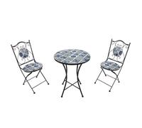 AXI - Ensemble bistro Amélie - Table ronde mosaïque Bleu Delft - 2 chaises pliantes