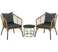 Ensemble bistro composé de : 2 fauteuils et une table | Couleur : sable/gris foncé | Dimensions : 65x62x78 cm