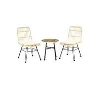 Outsunny Ensemble bistro de jardin 3 pièces 2 chaises + table basse ronde verre trempé 2 coussins zippés déhoussables polyester résine tressée PE métal galvanisé Ø 45 x 50 cm crème