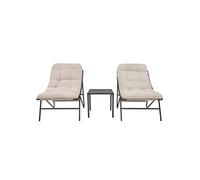 Ensemble de jardin bistrot gris, comprenant : 2 chaises, 1 table, et 2 coussins crème