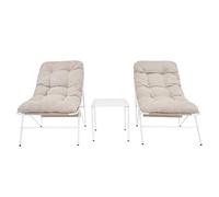 Ensemble de jardin bistro, couleur crème, comprenant : 2 chaises, une table et des coussins épais
