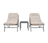 Ensemble de jardin bistrot gris, comprenant : 2 chaises, 1 table, et 2 coussins crème